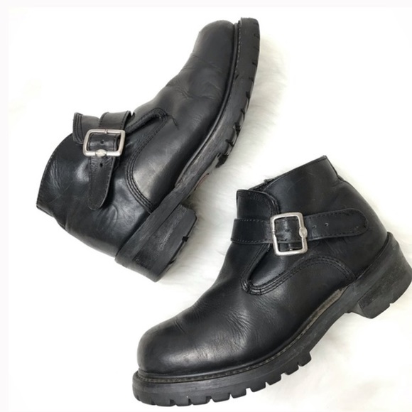 Skechers Shoes - 90s Skechers Ankle Boots Black Leather Buckle Platform